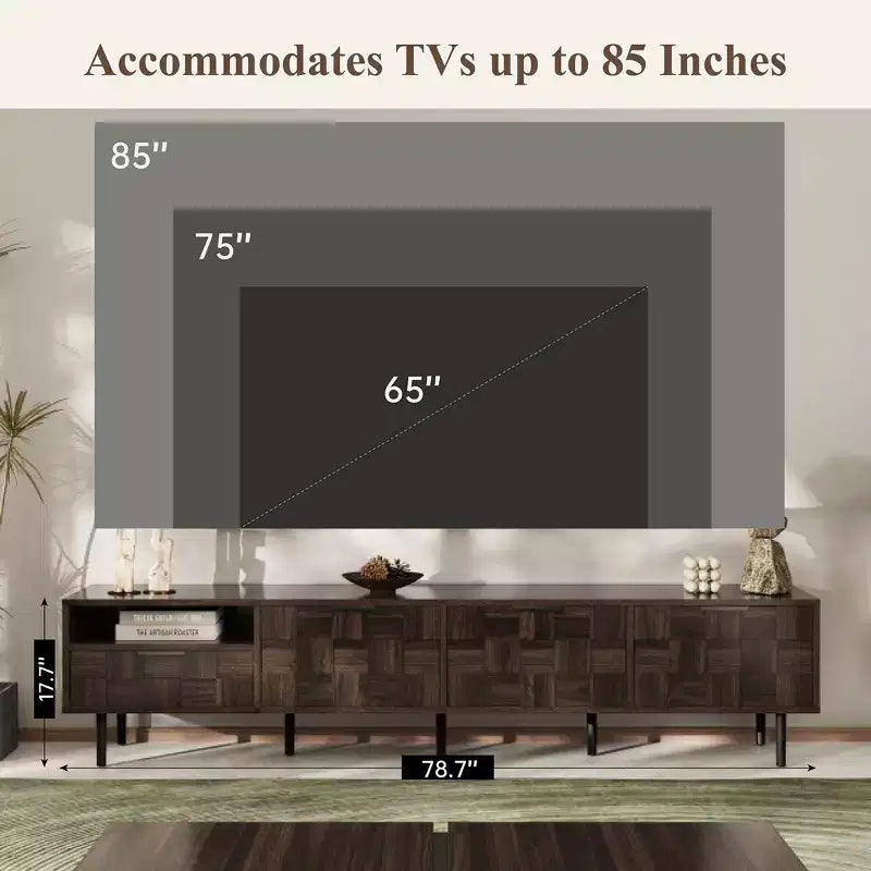Meuble TV moderne du milieu du siècle de 78 pouces pour téléviseurs de 65+ pouces, console TV avec armoires de rangement pour salon, meuble de rangement pour centre de divertissement
