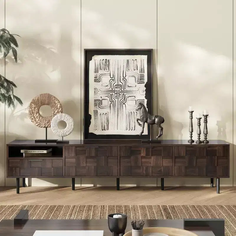Meuble TV moderne du milieu du siècle de 78 pouces pour téléviseurs de 65+ pouces, console TV avec armoires de rangement pour salon, meuble de rangement pour centre de divertissement