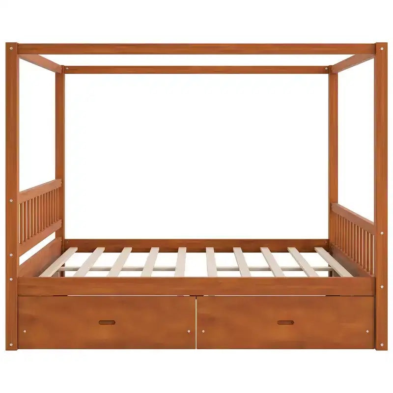 Cadre de lit à baldaquin en bois de taille Queen avec 2 tiroirs de rangement intégrés, construction robuste et durable