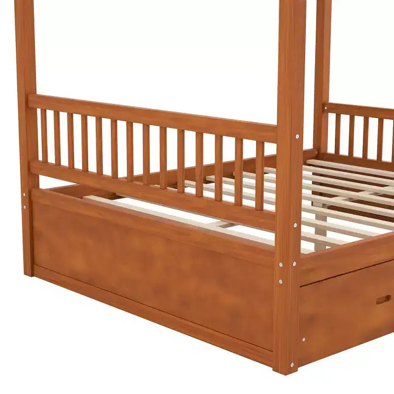 Cadre de lit à baldaquin en bois de taille Queen avec 2 tiroirs de rangement intégrés, construction robuste et durable