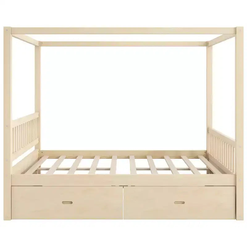 Cadre de lit à baldaquin en bois de taille Queen avec 2 tiroirs de rangement intégrés, construction robuste et durable