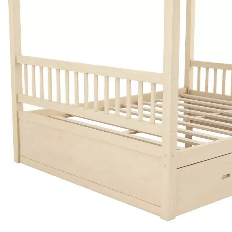 Cadre de lit à baldaquin en bois de taille Queen avec 2 tiroirs de rangement intégrés, construction robuste et durable