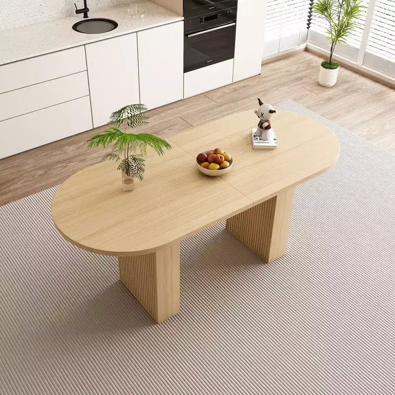 Table à manger ovale de style campagnard, Table de cuisine sur pied en lattes de bois avec capacité de charge de 150 kg, Table de salle à manger polyvalente