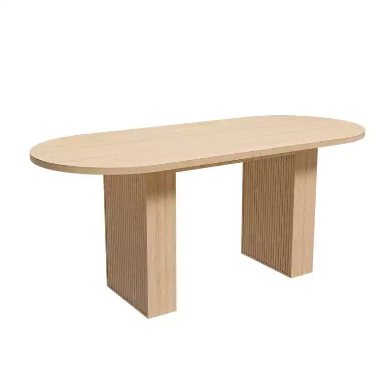 Table à manger ovale de style campagnard, Table de cuisine sur pied en lattes de bois avec capacité de charge de 150 kg, Table de salle à manger polyvalente