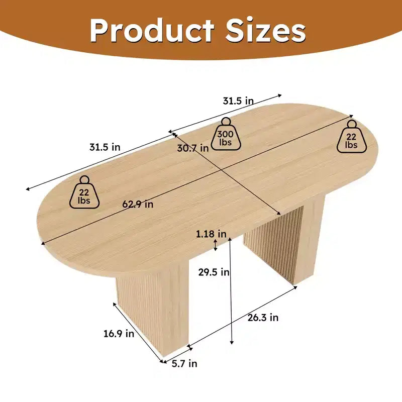 Table à manger ovale de style campagnard, Table de cuisine sur pied en lattes de bois avec capacité de charge de 150 kg, Table de salle à manger polyvalente