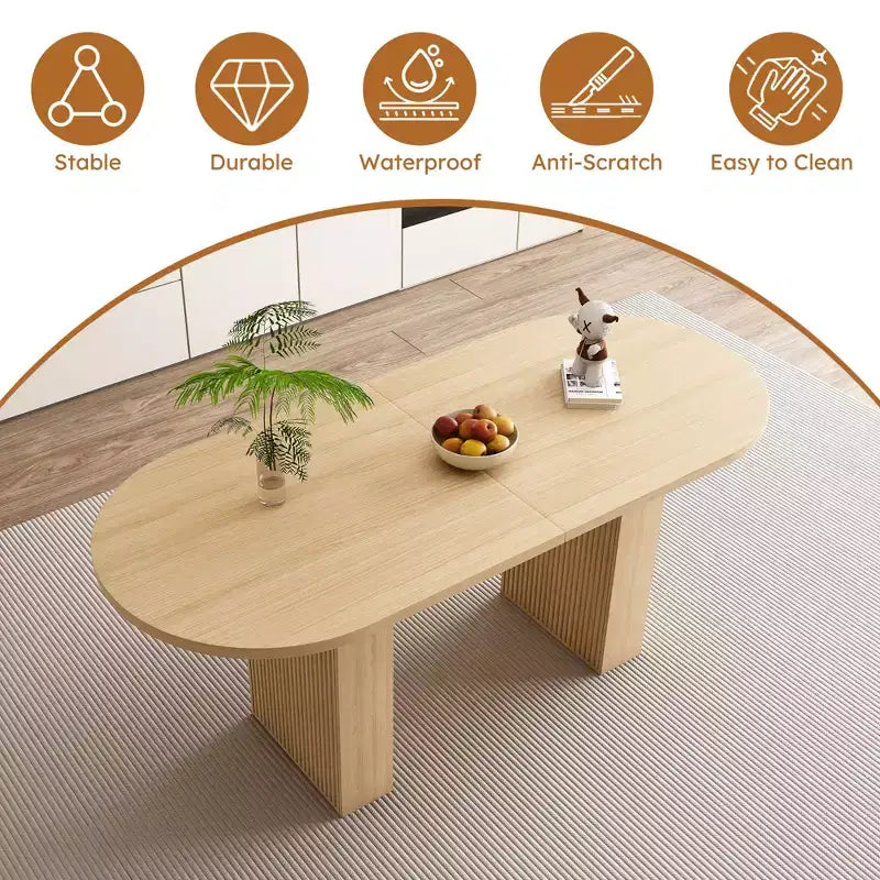 Table à manger ovale de style campagnard, Table de cuisine sur pied en lattes de bois avec capacité de charge de 150 kg, Table de salle à manger polyvalente