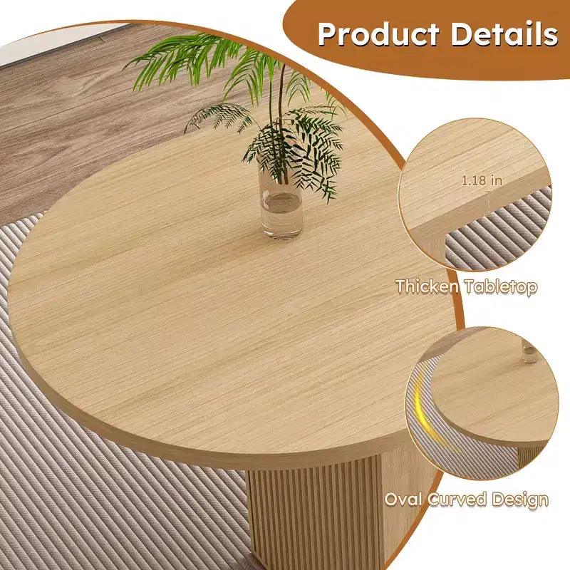 Table à manger ovale de style campagnard, Table de cuisine sur pied en lattes de bois avec capacité de charge de 150 kg, Table de salle à manger polyvalente