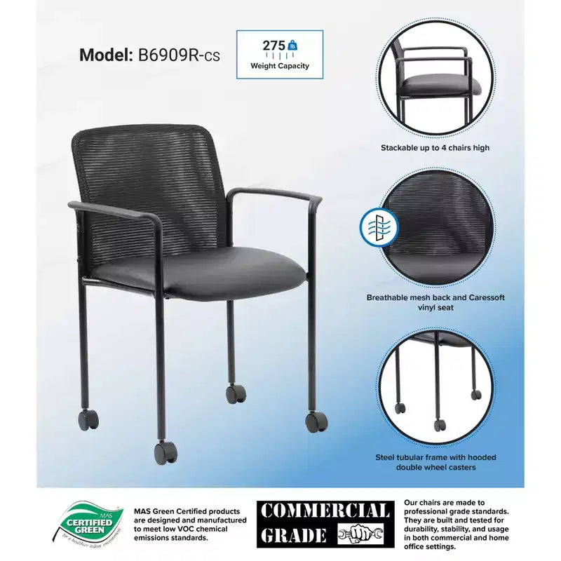 Chaise visiteur maillée à accoudoirs fixes et structure métallique - : Empilable, Dossier respirant
