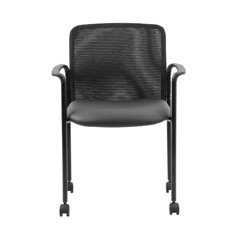 Chaise visiteur maillée à accoudoirs fixes et structure métallique - : Empilable, Dossier respirant