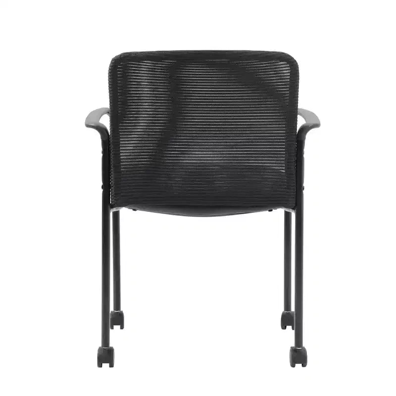 Chaise visiteur maillée à accoudoirs fixes et structure métallique - : Empilable, Dossier respirant