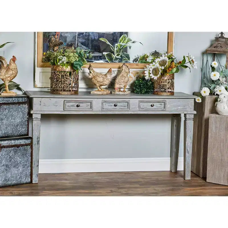 Console Rustique en Acajou Gris - Olivia & May
