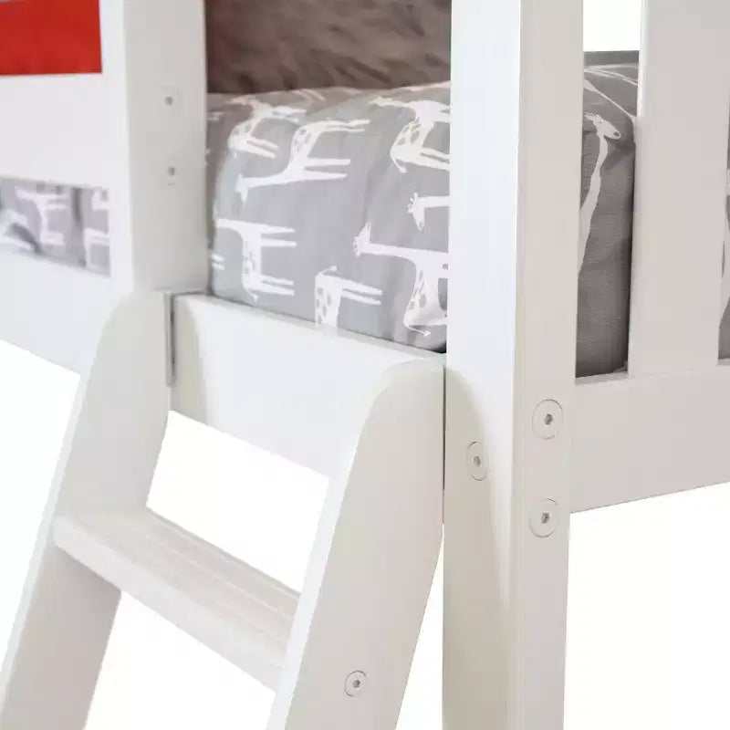 Lit superposé en L simple sur simple avec bibliothèque et bureau