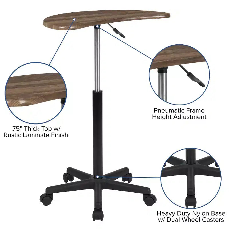 Bureau d'ordinateur portable mobile assis-debout - Bureau roulant portable