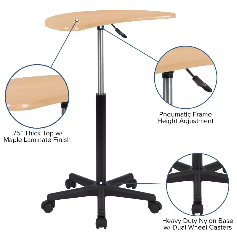 Bureau d'ordinateur portable mobile assis-debout - Bureau roulant portable