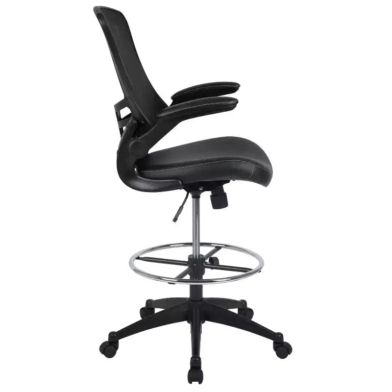 Chaise de bureau ergonomique mi-dossier en maille avec anneau repose-pieds et accoudoirs relevables