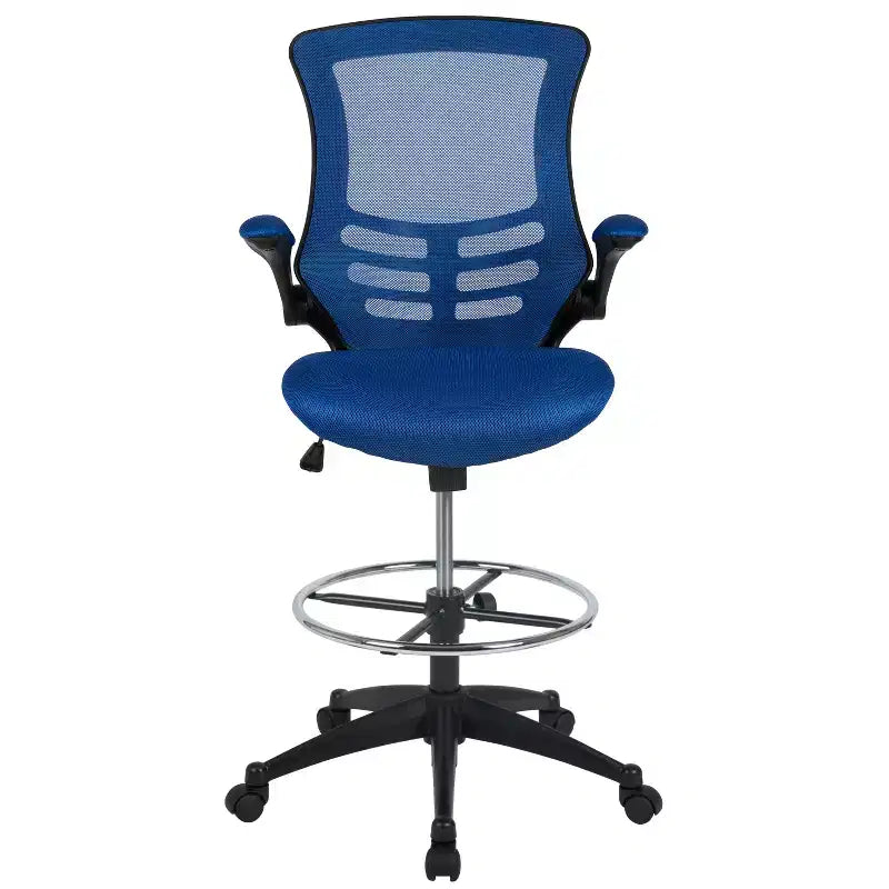 Chaise de bureau ergonomique mi-dossier en maille avec anneau repose-pieds et accoudoirs relevables