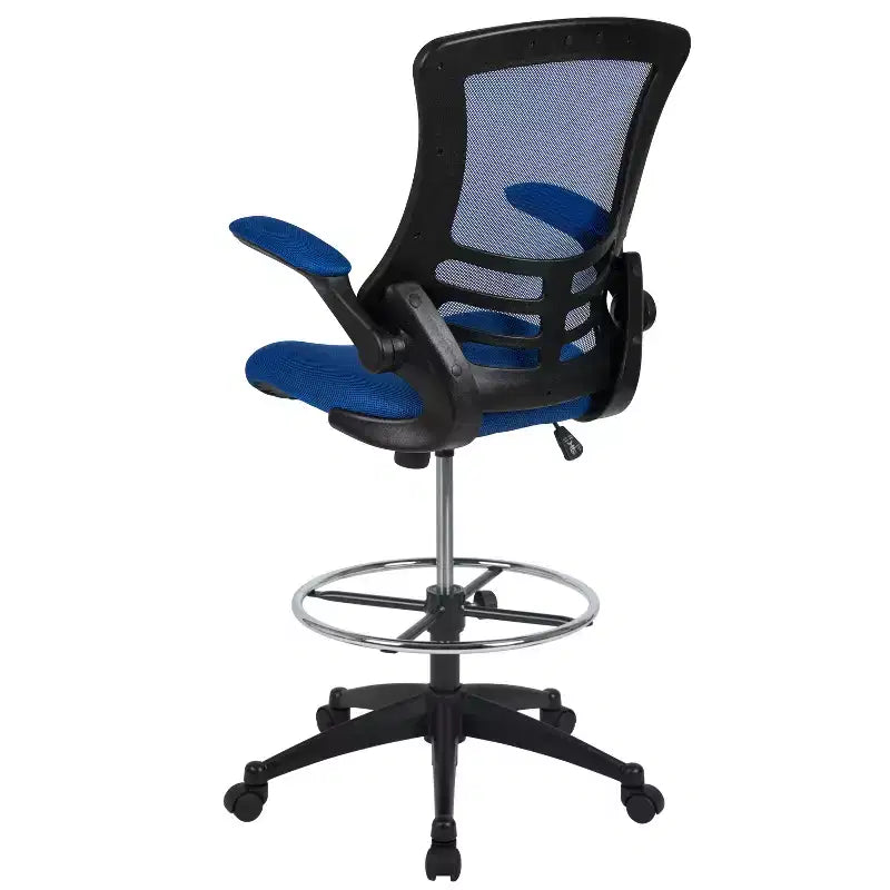 Chaise de bureau ergonomique mi-dossier en maille avec anneau repose-pieds et accoudoirs relevables