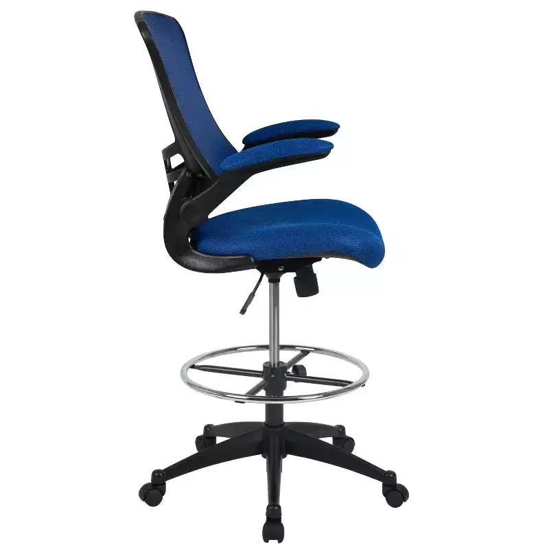 Chaise de bureau ergonomique mi-dossier en maille avec anneau repose-pieds et accoudoirs relevables