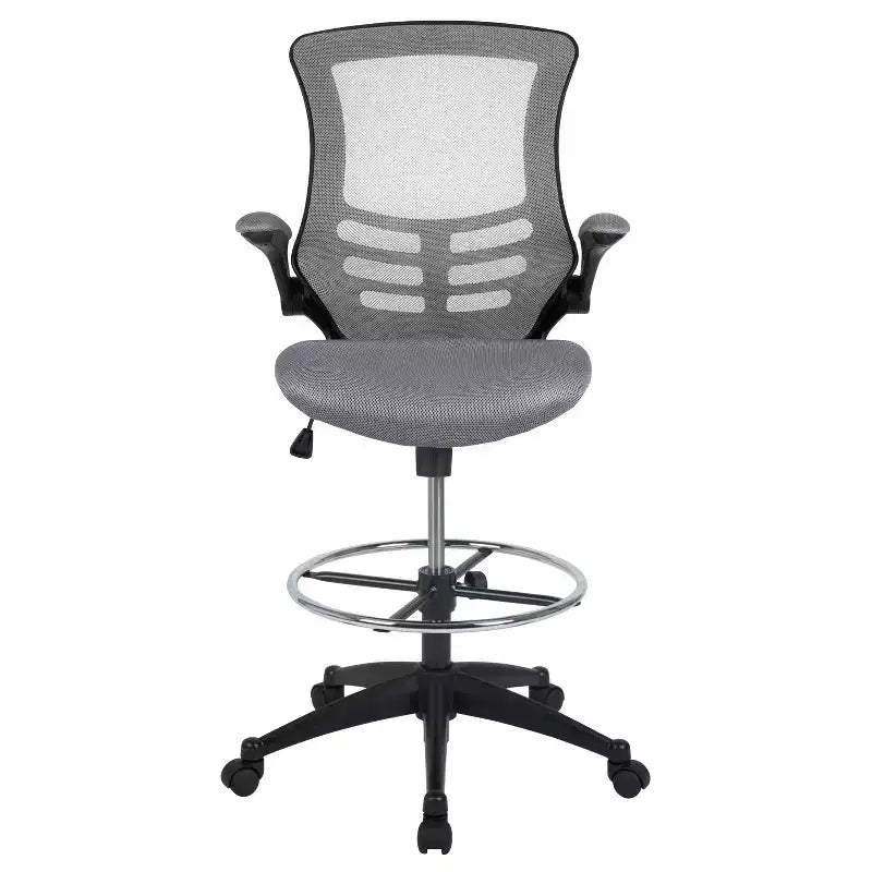 Chaise de bureau ergonomique mi-dossier en maille avec anneau repose-pieds et accoudoirs relevables