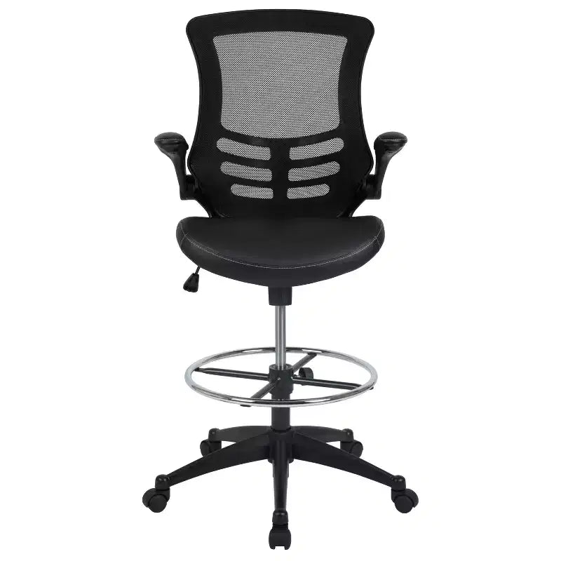 Chaise de bureau ergonomique mi-dossier en maille avec anneau repose-pieds et accoudoirs relevables