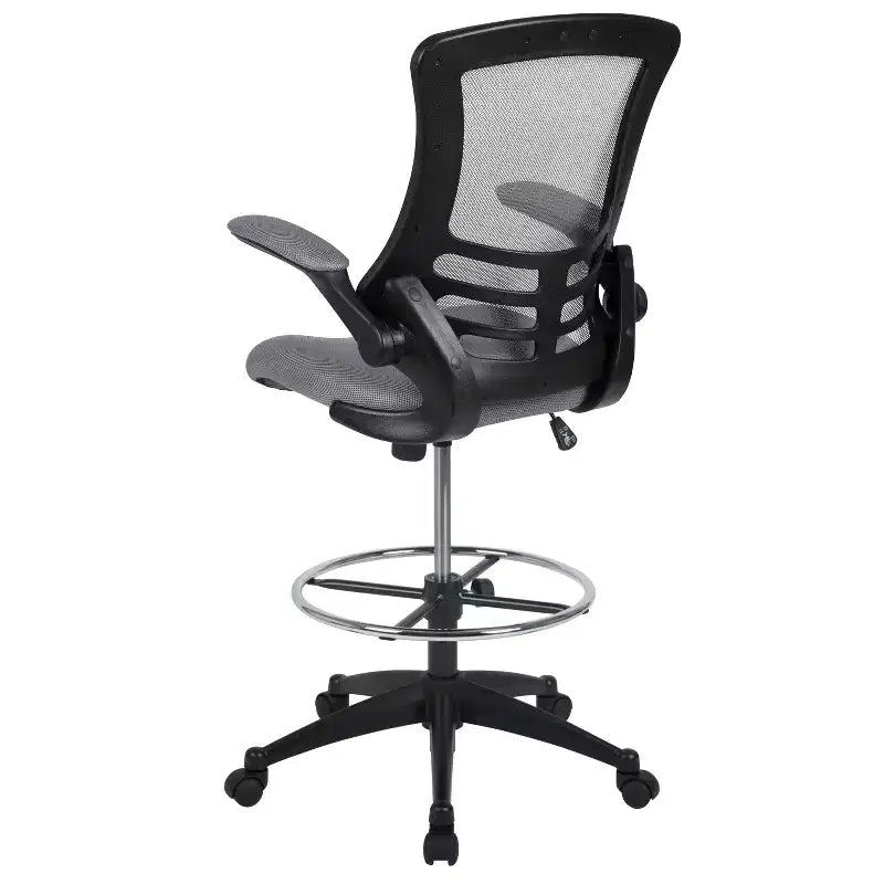 Chaise de bureau ergonomique mi-dossier en maille avec anneau repose-pieds et accoudoirs relevables