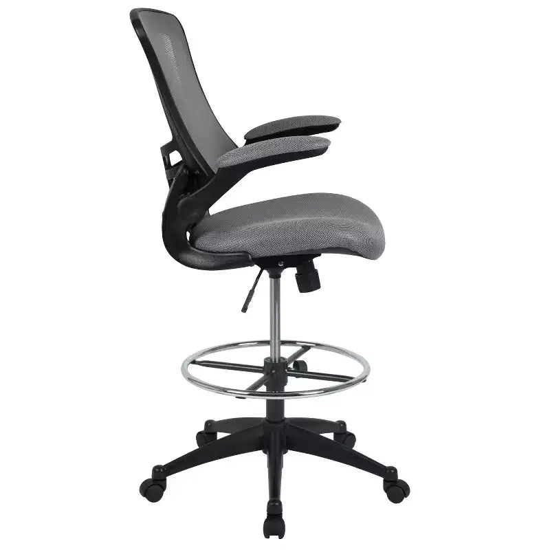 Chaise de bureau ergonomique mi-dossier en maille avec anneau repose-pieds et accoudoirs relevables