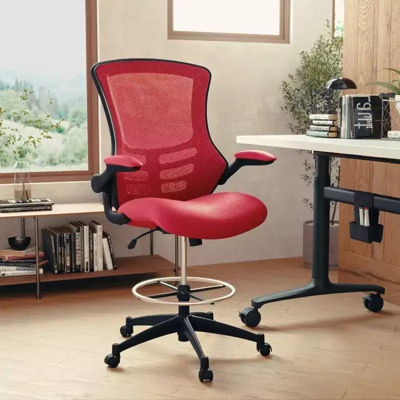 Chaise de bureau ergonomique mi-dossier en maille avec anneau repose-pieds et accoudoirs relevables