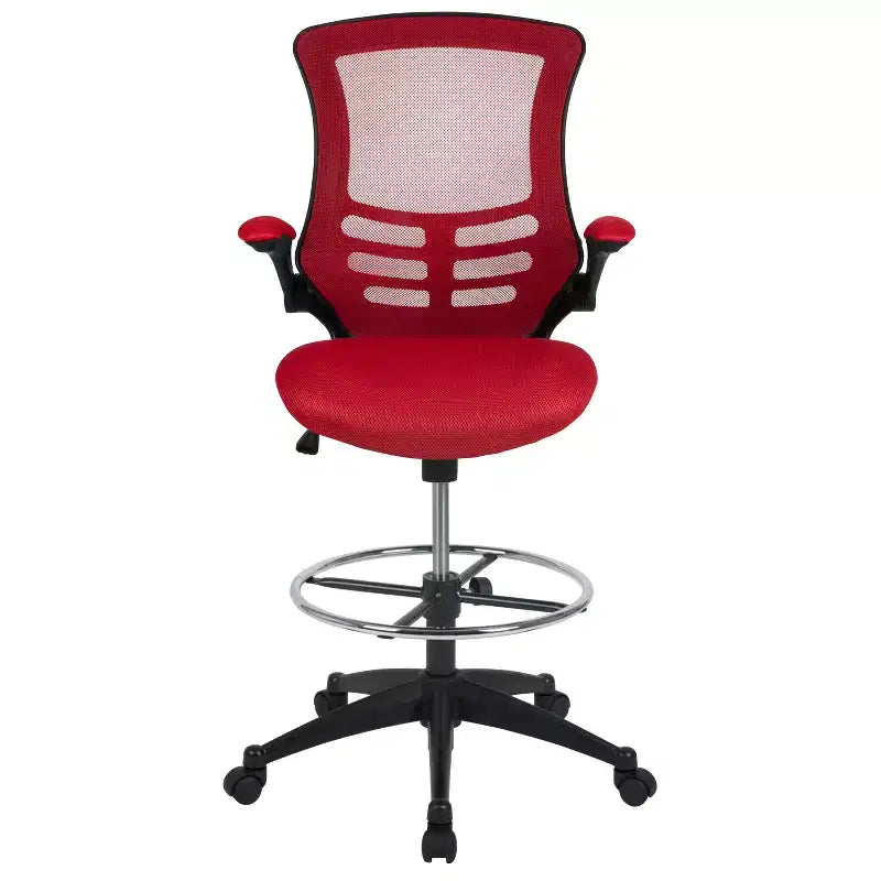 Chaise de bureau ergonomique mi-dossier en maille avec anneau repose-pieds et accoudoirs relevables