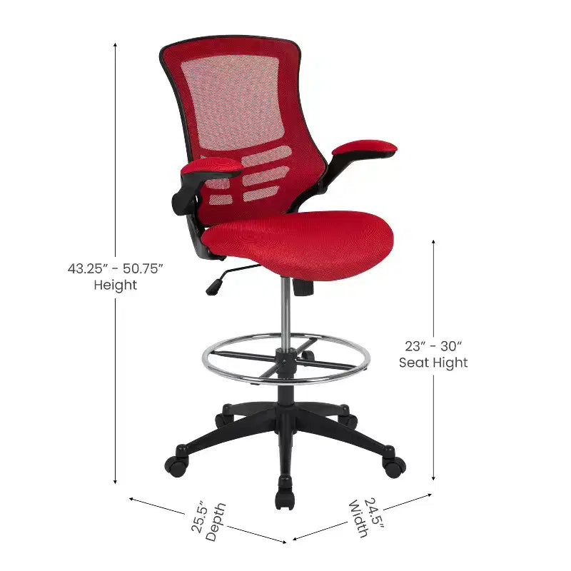 Chaise de bureau ergonomique mi-dossier en maille avec anneau repose-pieds et accoudoirs relevables