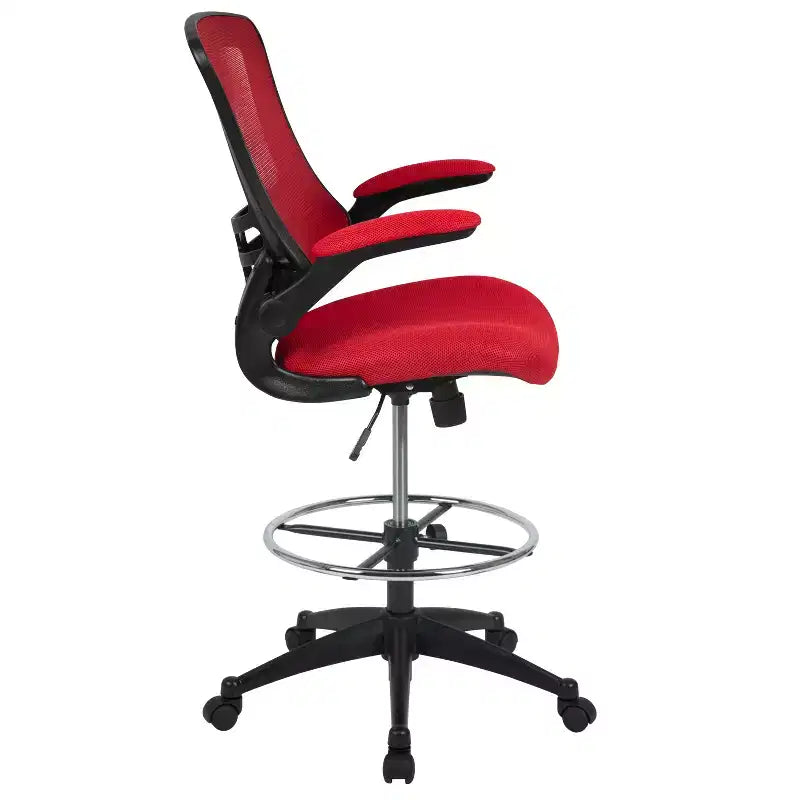Chaise de bureau ergonomique mi-dossier en maille avec anneau repose-pieds et accoudoirs relevables