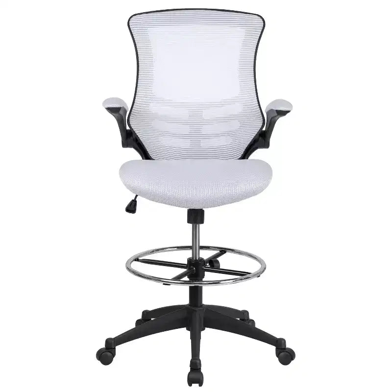 Chaise de bureau ergonomique mi-dossier en maille avec anneau repose-pieds et accoudoirs relevables