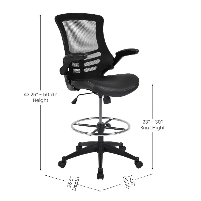 Chaise de bureau ergonomique mi-dossier en maille avec anneau repose-pieds et accoudoirs relevables