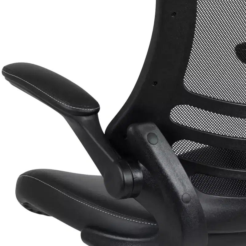 Chaise de bureau ergonomique mi-dossier en maille avec anneau repose-pieds et accoudoirs relevables