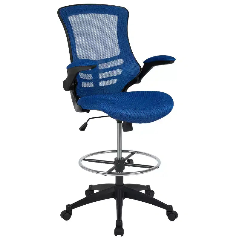 Chaise de bureau ergonomique mi-dossier en maille avec anneau repose-pieds et accoudoirs relevables