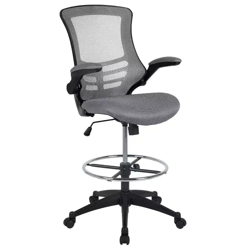 Chaise de bureau ergonomique mi-dossier en maille avec anneau repose-pieds et accoudoirs relevables