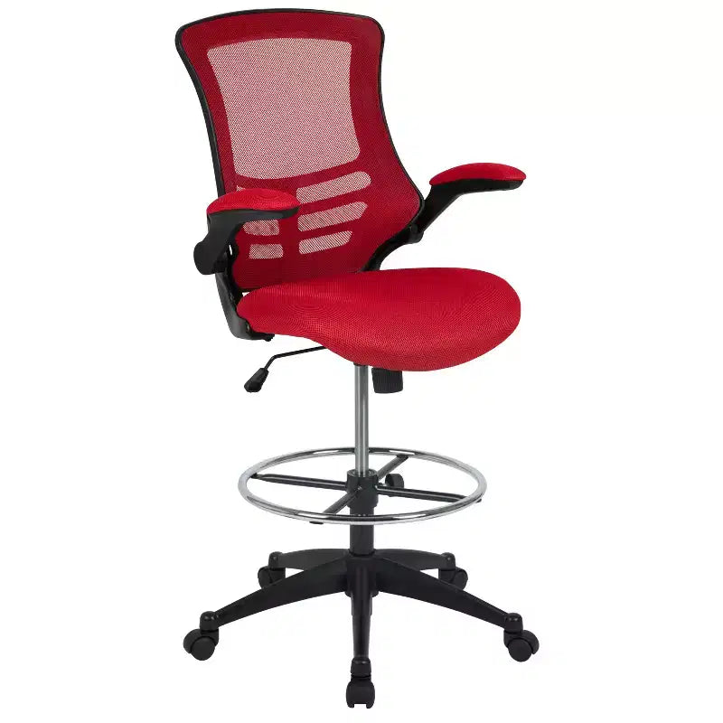 Chaise de bureau ergonomique mi-dossier en maille avec anneau repose-pieds et accoudoirs relevables