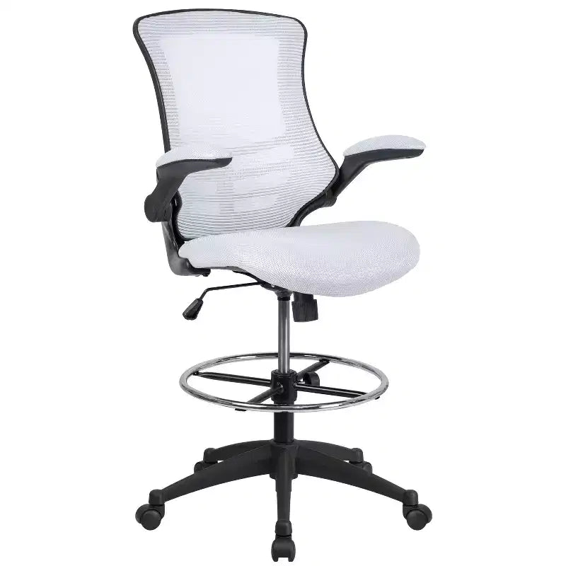 Chaise de bureau ergonomique mi-dossier en maille avec anneau repose-pieds et accoudoirs relevables