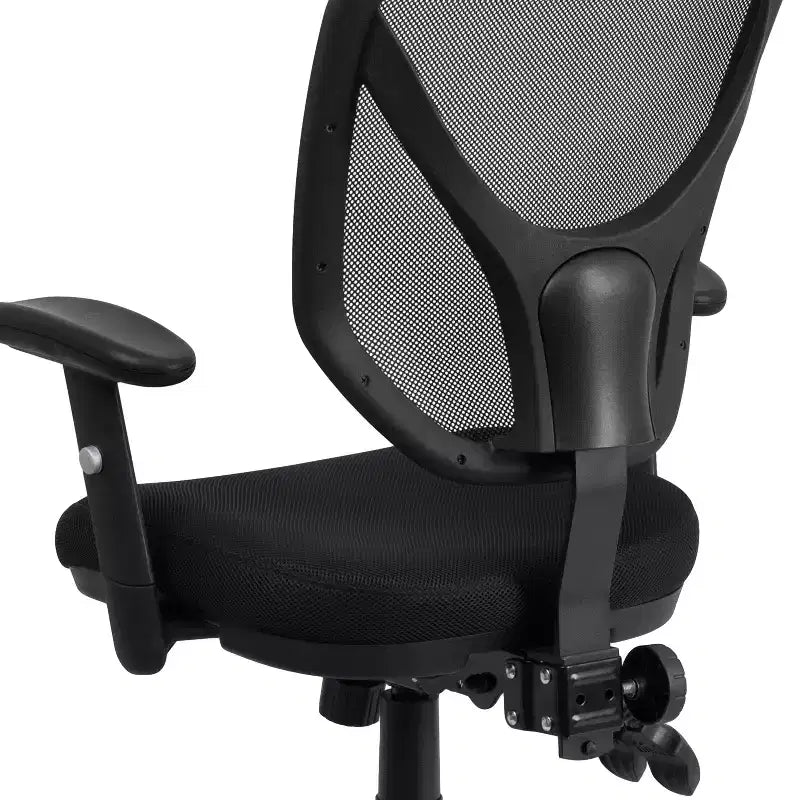 Chaise de bureau ergonomique pivotante multifonctionnelle en maille noire à dossier mi-haut - Accoudoirs