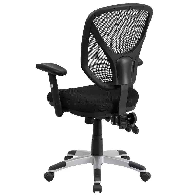 Chaise de bureau ergonomique pivotante multifonctionnelle en maille noire à dossier mi-haut - Accoudoirs