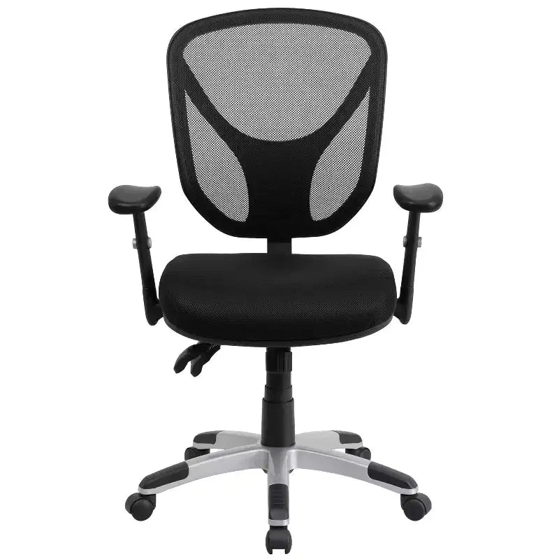 Chaise de bureau ergonomique pivotante multifonctionnelle en maille noire à dossier mi-haut - Accoudoirs