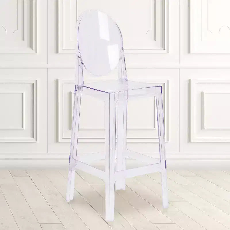 Tabouret de bar Ghost à dossier ovale en cristal transparent