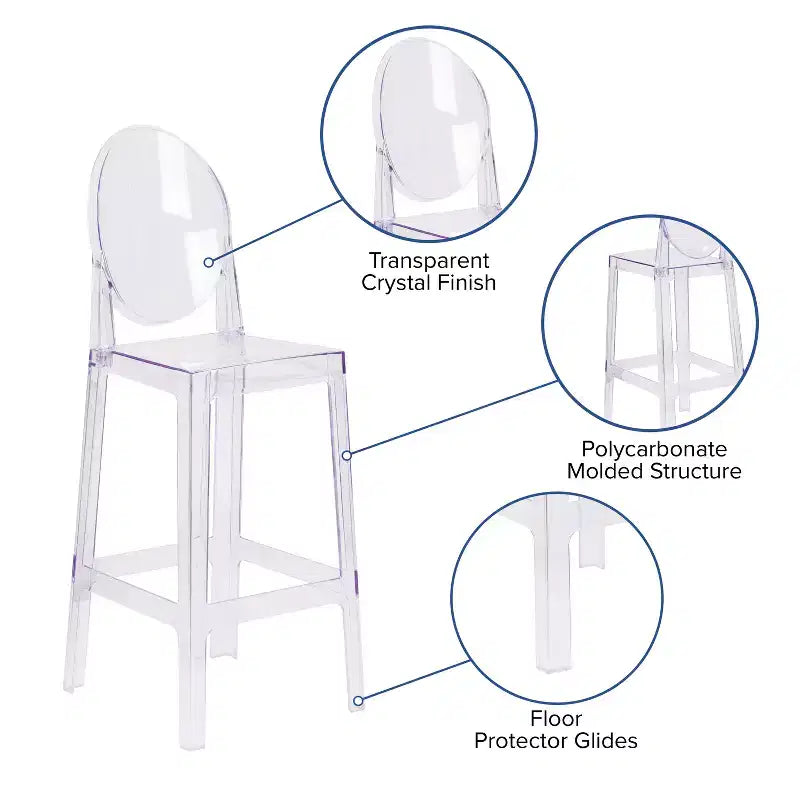 Tabouret de bar Ghost à dossier ovale en cristal transparent