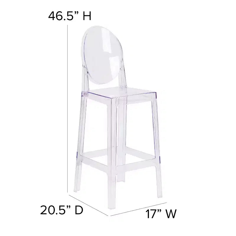 Tabouret de bar Ghost à dossier ovale en cristal transparent