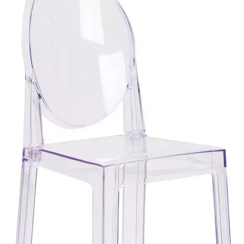 Tabouret de bar Ghost à dossier ovale en cristal transparent