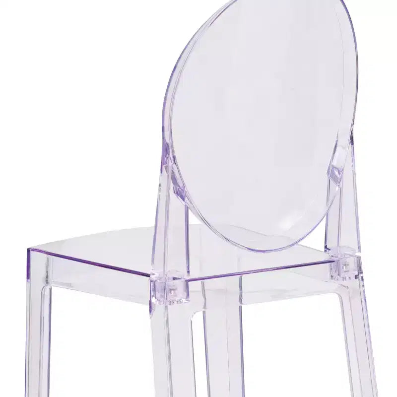 Tabouret de bar Ghost à dossier ovale en cristal transparent