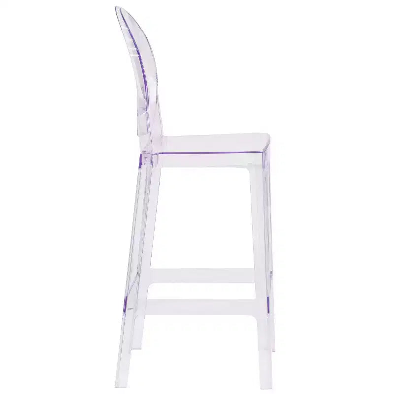 Tabouret de bar Ghost à dossier ovale en cristal transparent