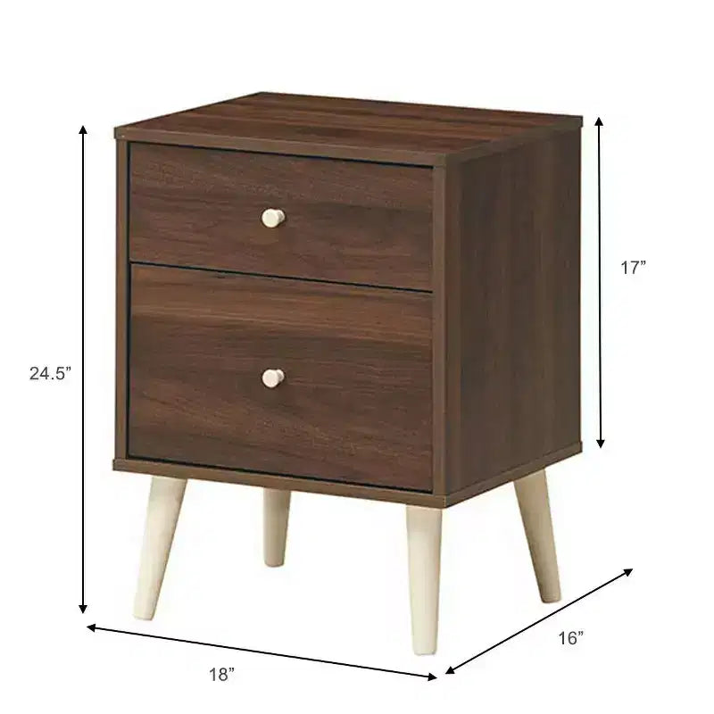 Table de chevet 2 tiroirs d'appoint avec pieds en caoutchouc