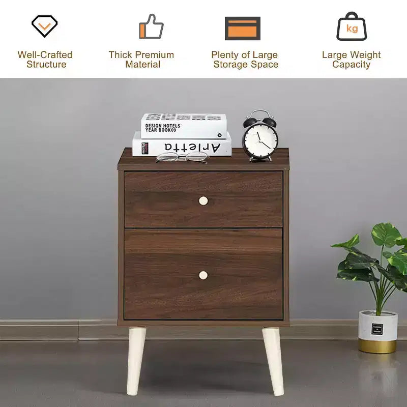 Table de chevet 2 tiroirs d'appoint avec pieds en caoutchouc