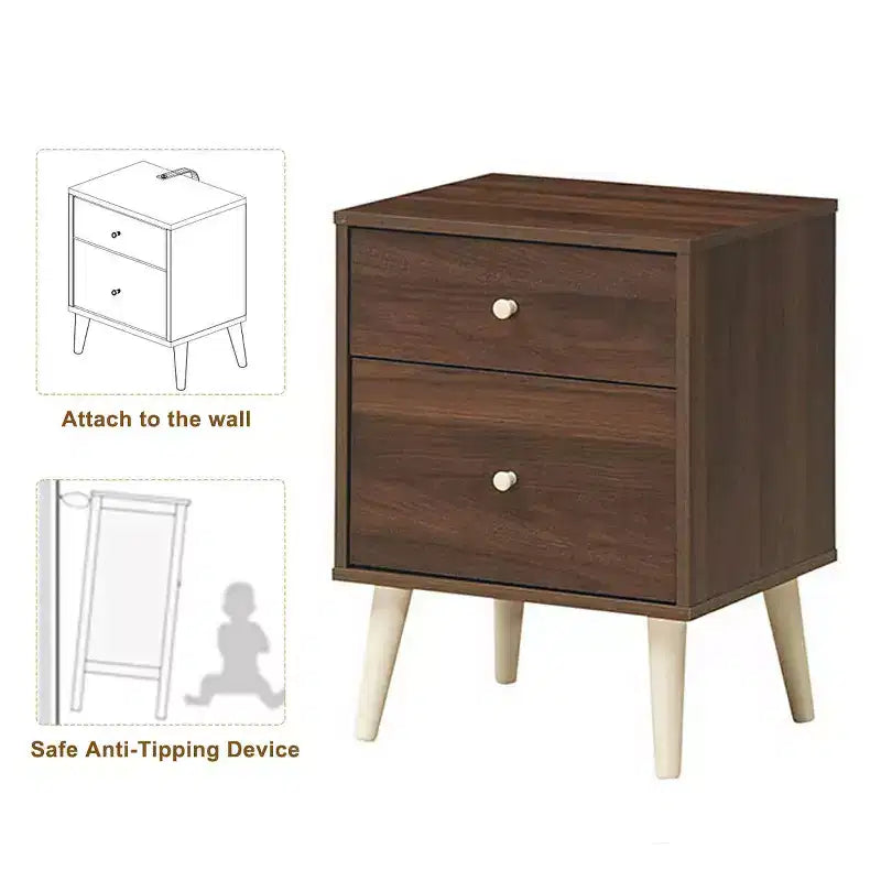 Table de chevet 2 tiroirs d'appoint avec pieds en caoutchouc