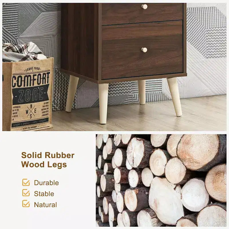 Table de chevet 2 tiroirs d'appoint avec pieds en caoutchouc